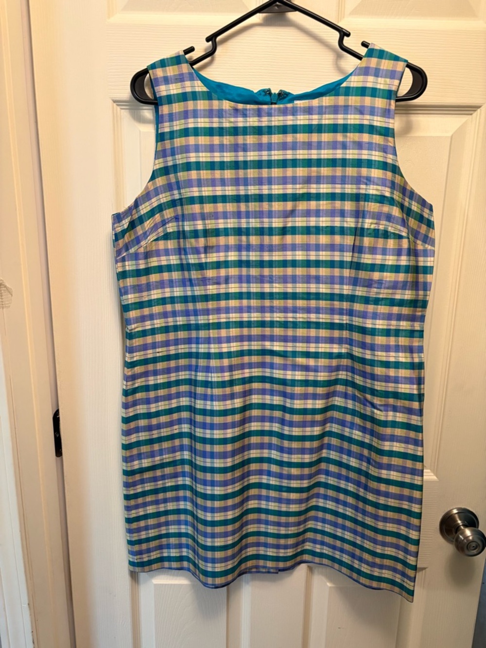 Coldwater Creek Blue and Green Plaid Sleeveless Shift Dress